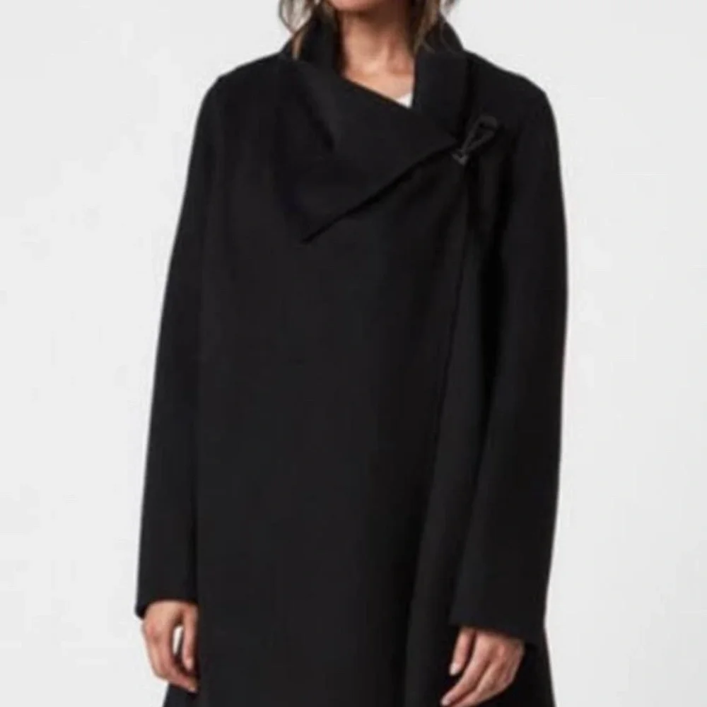 BLACK COAT. ALLSAINTS. Asymmetric shape. Coat & Jacket - Picture 4 of 8